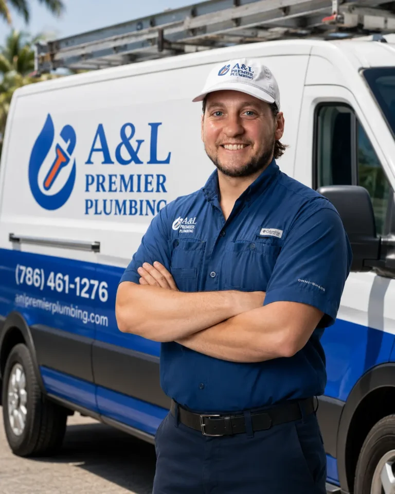 Pipe repair Miramar technician with A&L Premier Plumbing van